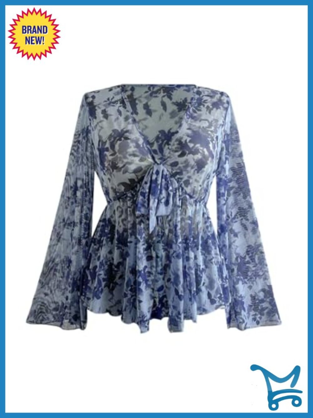Plus Size Floral Peplum Ruffle Blouse Long Sleeve V-Neck Tie Front